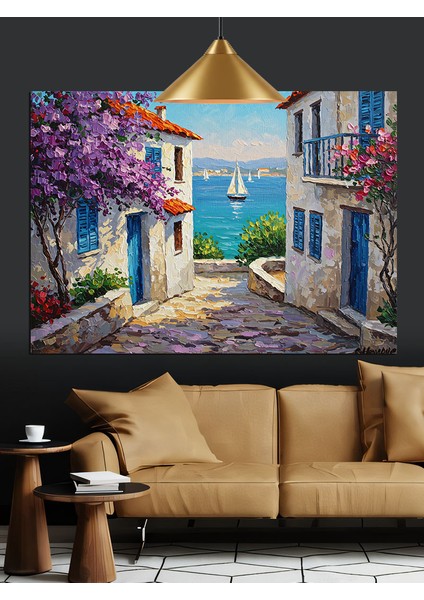 Akdeniz Kasabası Mavi Kapılar Dekoratif Kanvas - Mdf Ahşap Tablo modelleri