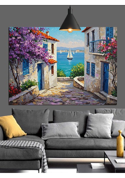 Akdeniz Kasabası Mavi Kapılar Dekoratif Kanvas - Mdf Ahşap Tablo fırsatları