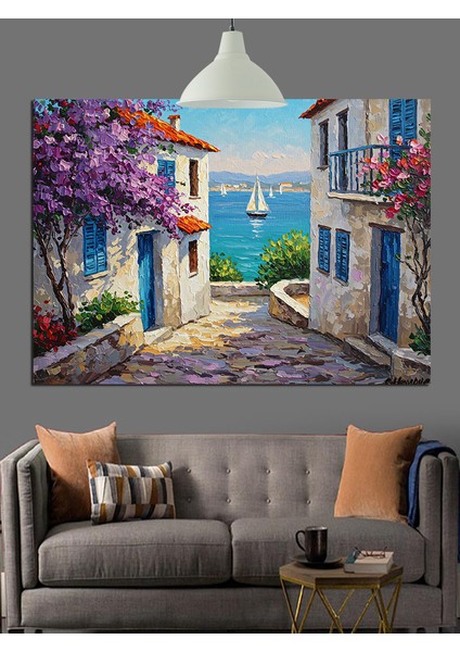 Akdeniz Kasabası Mavi Kapılar Dekoratif Kanvas - Mdf Ahşap Tablo indirimleri