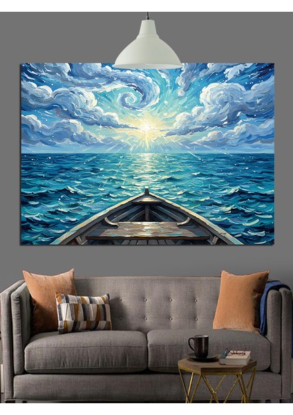 Denizde Kelebekli Kayık Manzarası Dekoratif Kanvas - Mdf Ahşap Tablo