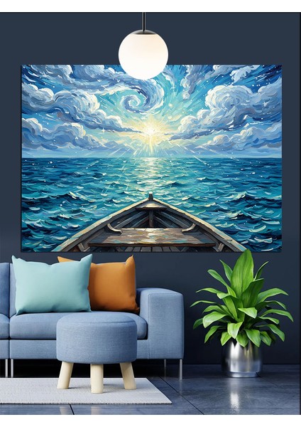 Denizde Kelebekli Kayık Manzarası Dekoratif Kanvas - Mdf Ahşap Tablo modelleri