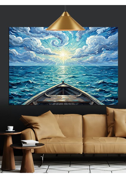 Denizde Kelebekli Kayık Manzarası Dekoratif Kanvas - Mdf Ahşap Tablo fırsatları