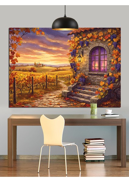 Sonbahar Işığı ve Köy Evi Dekoratif Kanvas - Mdf Ahşap Tablo