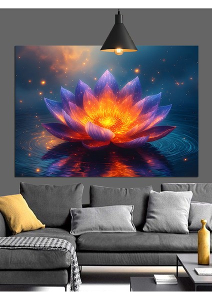 Parlayan Çok Renkli Lotus Çiçeği Dekoratif Kanvas - Mdf Ahşap Tablo fiyatları