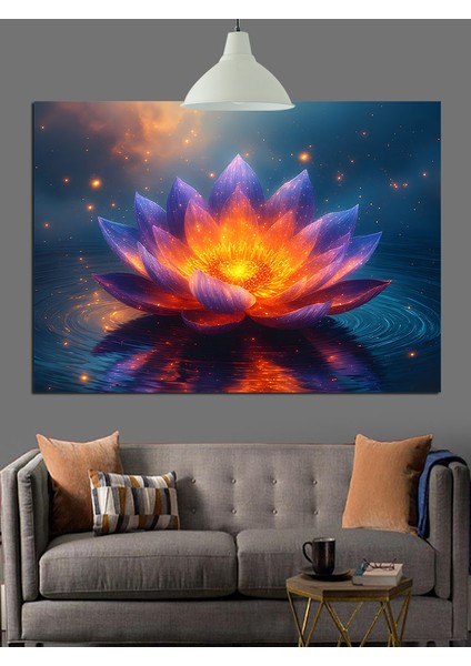 Parlayan Çok Renkli Lotus Çiçeği Dekoratif Kanvas - Mdf Ahşap Tablo modelleri
