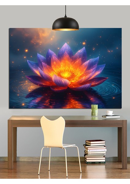 Parlayan Çok Renkli Lotus Çiçeği Dekoratif Kanvas - Mdf Ahşap Tablo fırsatları