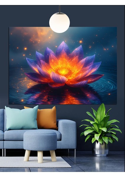 Parlayan Çok Renkli Lotus Çiçeği Dekoratif Kanvas - Mdf Ahşap Tablo indirimleri