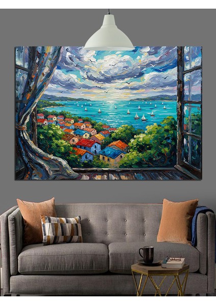 Canlı Renkli Deniz Manzarası Dekoratif Kanvas - Mdf Ahşap Tablo