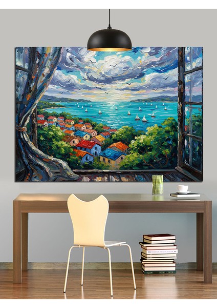 Canlı Renkli Deniz Manzarası Dekoratif Kanvas - Mdf Ahşap Tablo fiyatları