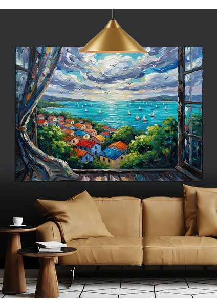 Canlı Renkli Deniz Manzarası Dekoratif Kanvas - Mdf Ahşap Tablo fırsatları