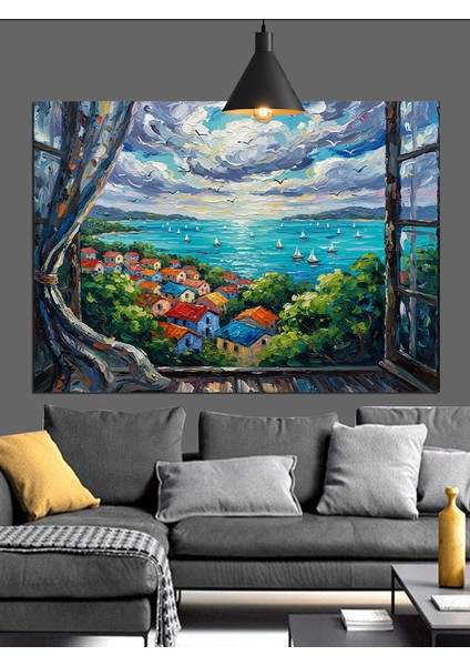 Canlı Renkli Deniz Manzarası Dekoratif Kanvas - Mdf Ahşap Tablo indirimleri