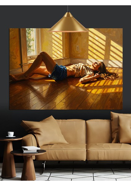 Yerde Yatan Esmer Kadın Dekoratif Kanvas - Mdf Ahşap Tablo