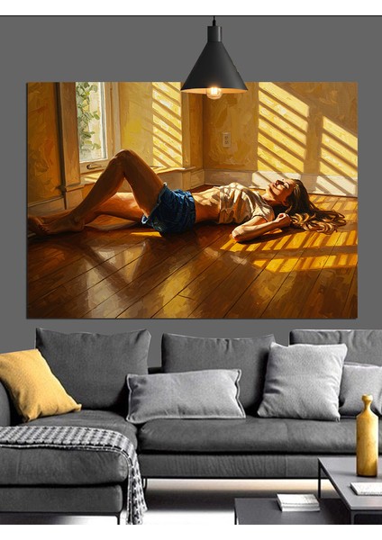 Yerde Yatan Esmer Kadın Dekoratif Kanvas - Mdf Ahşap Tablo fiyatları