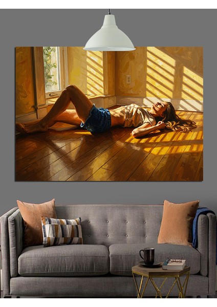 Yerde Yatan Esmer Kadın Dekoratif Kanvas - Mdf Ahşap Tablo modelleri