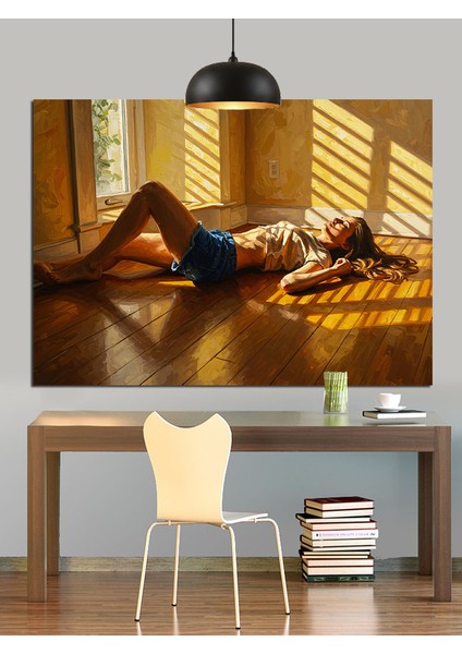 Yerde Yatan Esmer Kadın Dekoratif Kanvas - Mdf Ahşap Tablo fırsatları