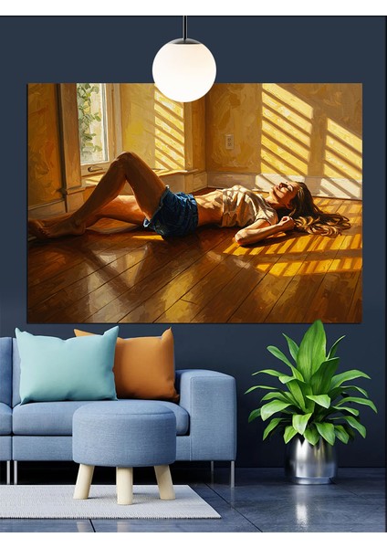 Yerde Yatan Esmer Kadın Dekoratif Kanvas - Mdf Ahşap Tablo indirimleri