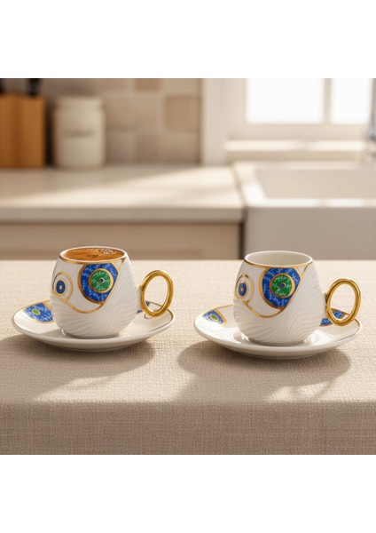 Evil Eye Nazar Boncuğu Figürlü 6 Kişilik Porselen Kahve Fincan Takımı