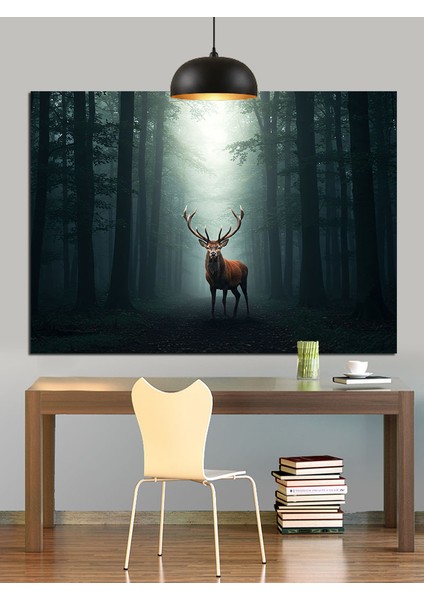 Sisli Ormanda Geyik Silüeti Dekoratif Kanvas - Mdf Ahşap Tablo fırsatları