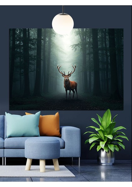 Sisli Ormanda Geyik Silüeti Dekoratif Kanvas - Mdf Ahşap Tablo indirimleri