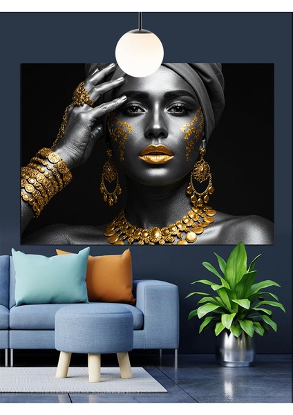 Altın Kadın Heykel Sanat Dekoratif Kanvas - Mdf Ahşap Tablo