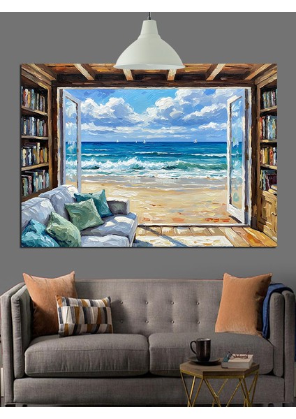 Deniz Manzaralı Açık Pencere Dekoratif Kanvas - Mdf Ahşap Tablo fiyatları