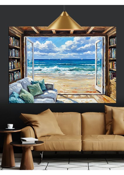 Deniz Manzaralı Açık Pencere Dekoratif Kanvas - Mdf Ahşap Tablo indirimleri