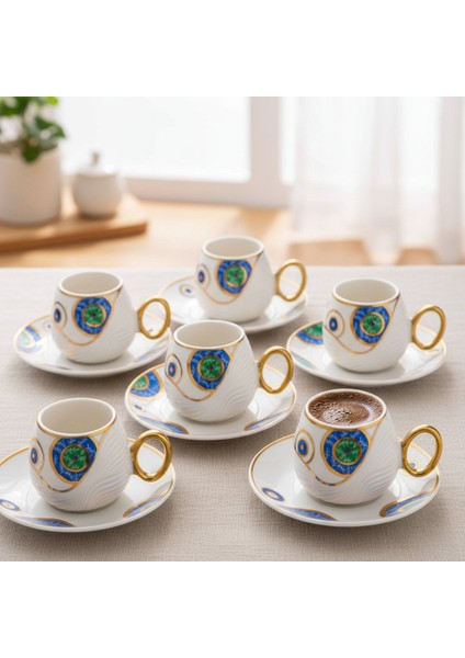 Evil Eye Nazar Boncuğu Figürlü 6 Kişilik Porselen Kahve Fincan Takımı modelleri