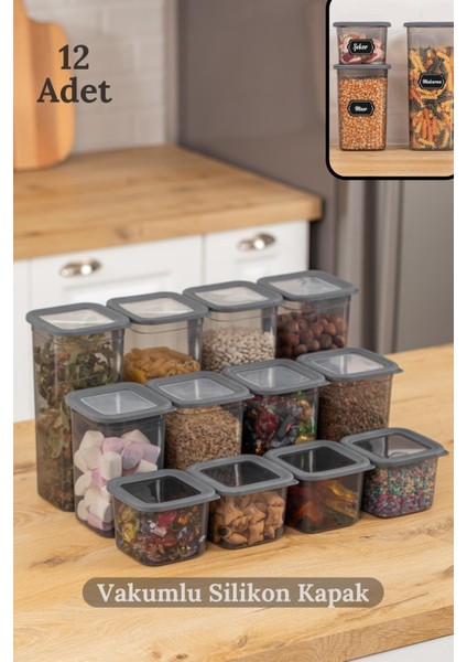 12'li Vakumlu Silikon Kapaklı Mega Erzak Saklama Kabı Seti-4x(0,65 Lt - 1,3 Lt - 1,9 Lt )