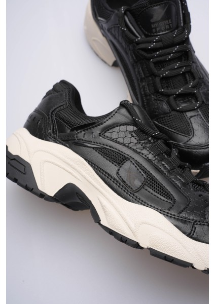 Kadın Sneaker File Baskılı Kalın Tabanlı Siyah Rivex fırsatları