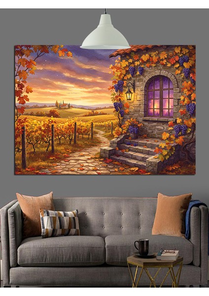 Sonbahar Işığı ve Köy Evi Dekoratif Kanvas - Mdf Ahşap Tablo indirimleri