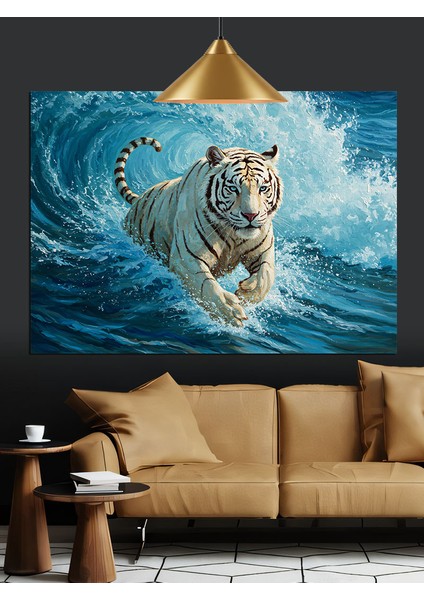 Dev Dalgalar Atlama Beyaz Kaplan Dekoratif Kanvas - Mdf Ahşap Tablo