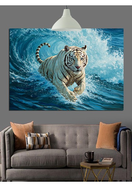 Dev Dalgalar Atlama Beyaz Kaplan Dekoratif Kanvas - Mdf Ahşap Tablo modelleri