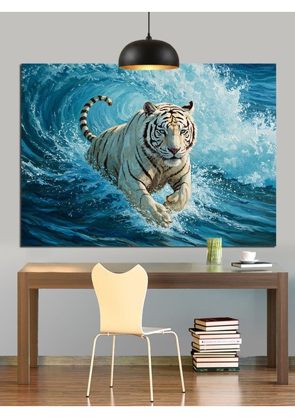 Dev Dalgalar Atlama Beyaz Kaplan Dekoratif Kanvas - Mdf Ahşap Tablo fırsatları