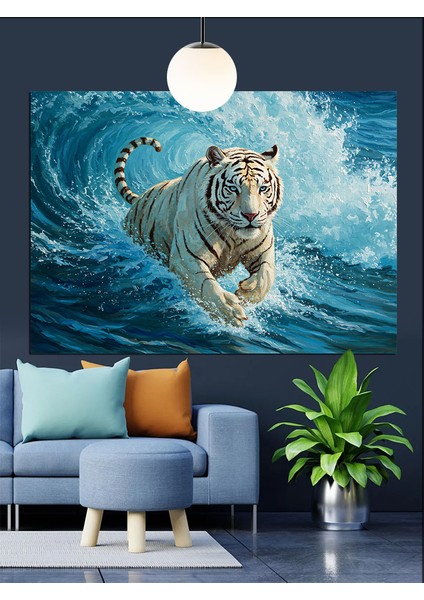 Dev Dalgalar Atlama Beyaz Kaplan Dekoratif Kanvas - Mdf Ahşap Tablo indirimleri
