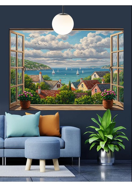 Toskana Manzarası Evler Ağaçlar Dekoratif Kanvas - Mdf Ahşap Tablo fiyatları