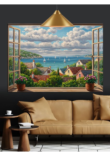 Toskana Manzarası Evler Ağaçlar Dekoratif Kanvas - Mdf Ahşap Tablo modelleri