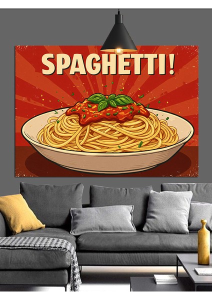 Makarna Spagetti Italyan Yemeği Dekoratif Kanvas - Mdf Ahşap Tablo