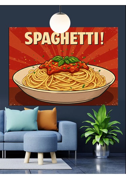 Makarna Spagetti Italyan Yemeği Dekoratif Kanvas - Mdf Ahşap Tablo fırsatları