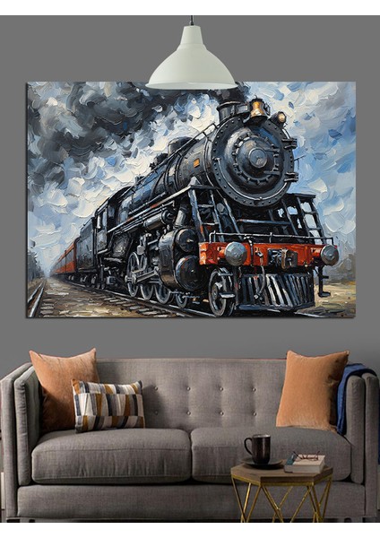 Siyah Beyaz Buharlı Tren Dekoratif Kanvas - Mdf Ahşap Tablo fiyatları