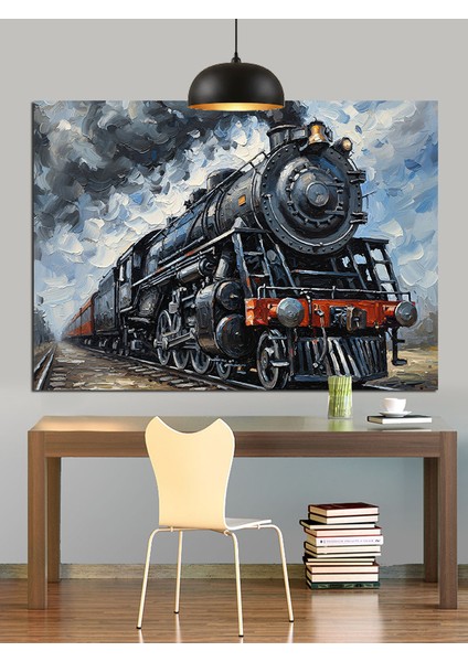 Siyah Beyaz Buharlı Tren Dekoratif Kanvas - Mdf Ahşap Tablo modelleri