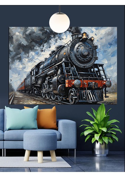 Siyah Beyaz Buharlı Tren Dekoratif Kanvas - Mdf Ahşap Tablo fırsatları