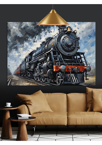 Siyah Beyaz Buharlı Tren Dekoratif Kanvas - Mdf Ahşap Tablo indirimleri