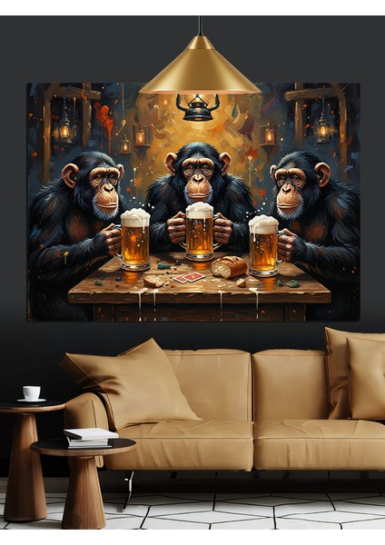 Bira Içen Üç Maymun Dekoratif Kanvas - Mdf Ahşap Tablo indirimleri