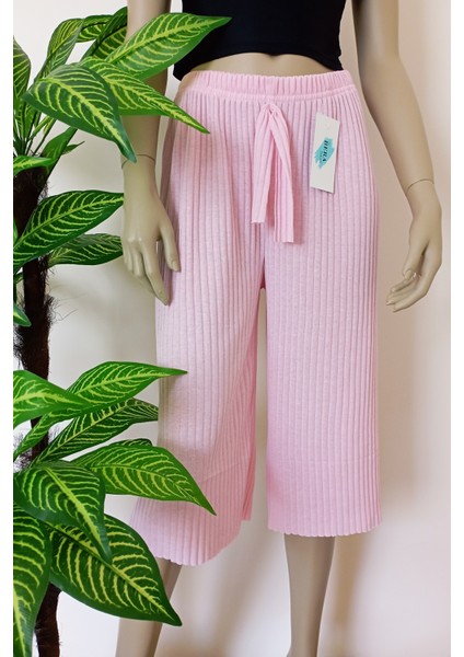 Kadın Fitilli Çizgili Raporlu Pamuklu Bermuda Pantolon modelleri