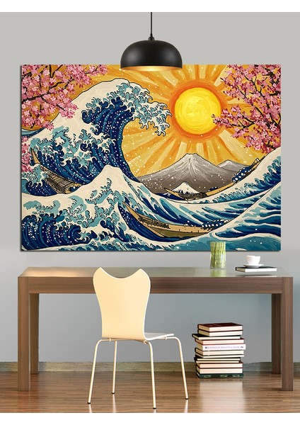 Büyük Dalga ve Güneş Dekoratif Kanvas - Mdf Ahşap Tablo modelleri
