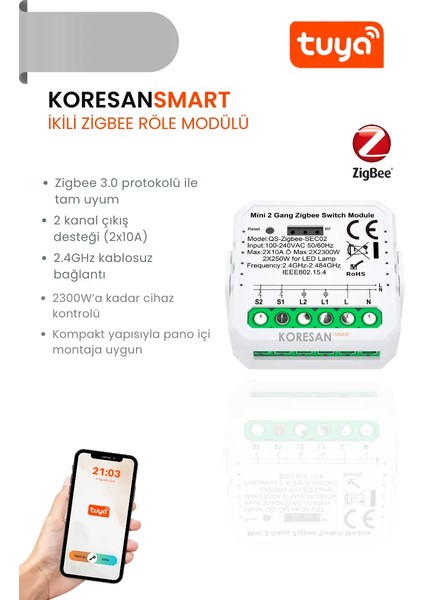 Tuya Mini Ikili Zigbee Röle Anahtar Modülü + Rf Alıcılı fiyatları