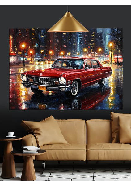 Kırmızı Klasik Amerikan Spor Araba Dekoratif Kanvas - Mdf Ahşap Tablo fiyatları