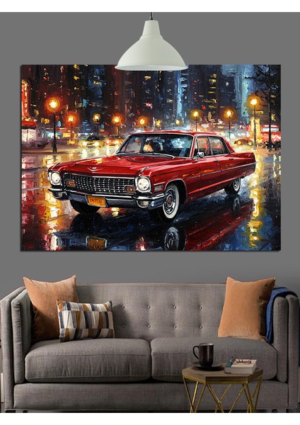Kırmızı Klasik Amerikan Spor Araba Dekoratif Kanvas - Mdf Ahşap Tablo fırsatları