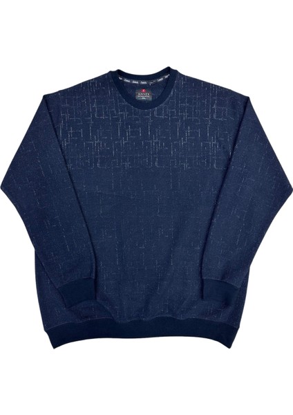 Büyük Beden Bisiklet Yaka Desenli Pamuklu Erkek Kazak Sweat