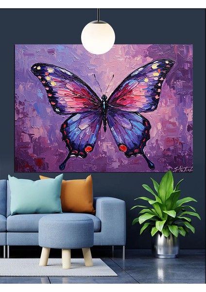 Kelebek Uçan Mor Kanatlar Dekoratif Kanvas - Mdf Ahşap Tablo fiyatları